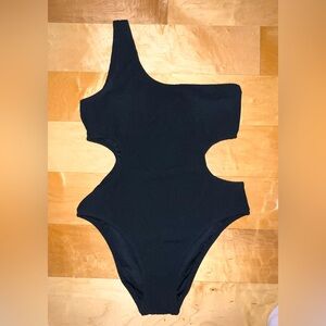 Victoria's Secret’s PINK Womens Black Crinkle One Shoulder One Piece Swimsuit XL